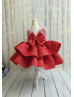 Red Fluffy Beaded V Back Flower Girl Dress